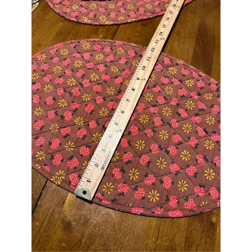 Vintage Set of 4 Oval Cotton Apple Pattern Placemats & Napkins Boho Table Decor